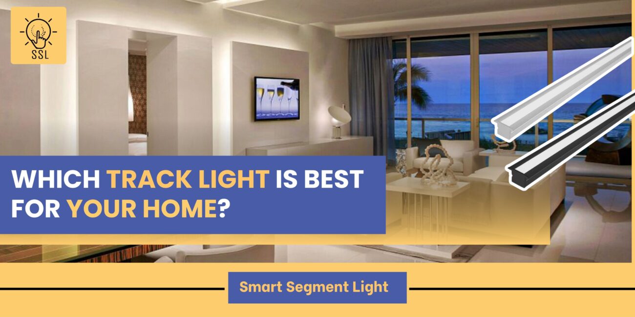 Modern track light installed in a stylish living room interior