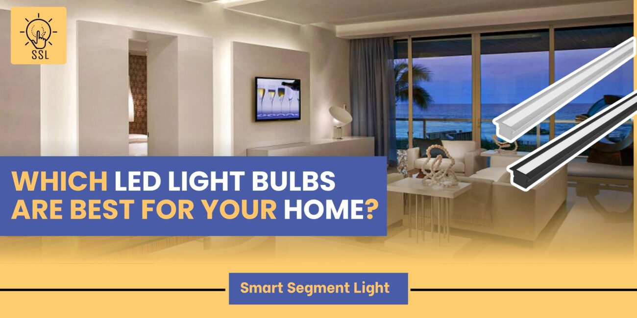 Best LED light bulbs for home lighting, showing energy-efficient LED bulbs in a modern living room and kitchen setting.